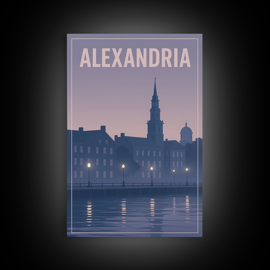 Alexandria Virginia Travel Poster, Framed Canvas Print, Mid Century City Wall Art, Alexandria Art Print, Travel Art Print, Wanderlust Decor