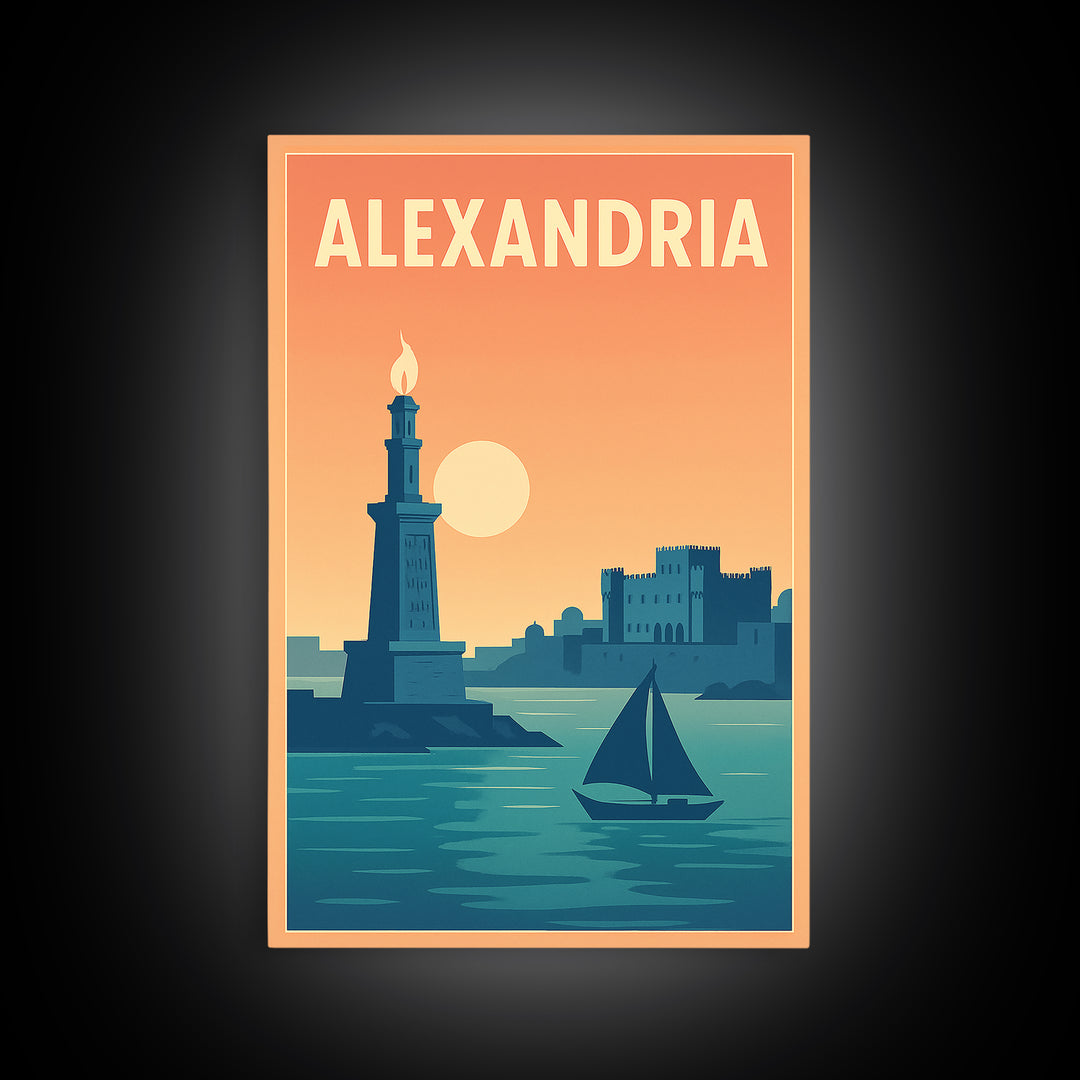 Alexandria Travel Poster, Framed Canvas Print, Classic Travel Poster Art, Alexandria Travel Art, City Illustration, Travel Poster Art