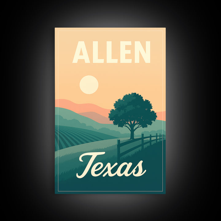 Allen Travel Poster, Framed Canvas Print, Vintage Travel Poster Art, Allen City Art, Vintage Travel Print, Travel Wall Art, City Poster