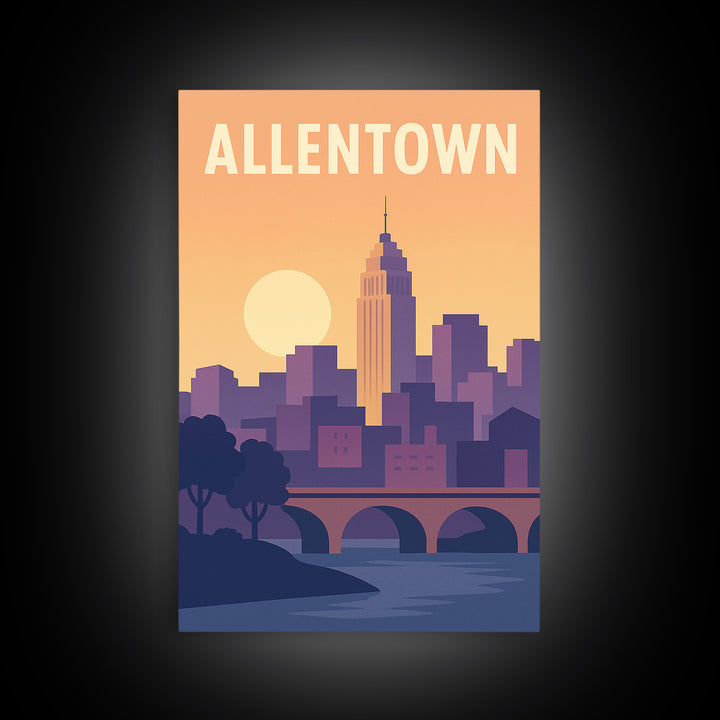 Allentown Travel Poster, Framed Canvas Print, Vintage Travel Poster Art, Allentown Art Print, Vintage City Art, Travel Art Print