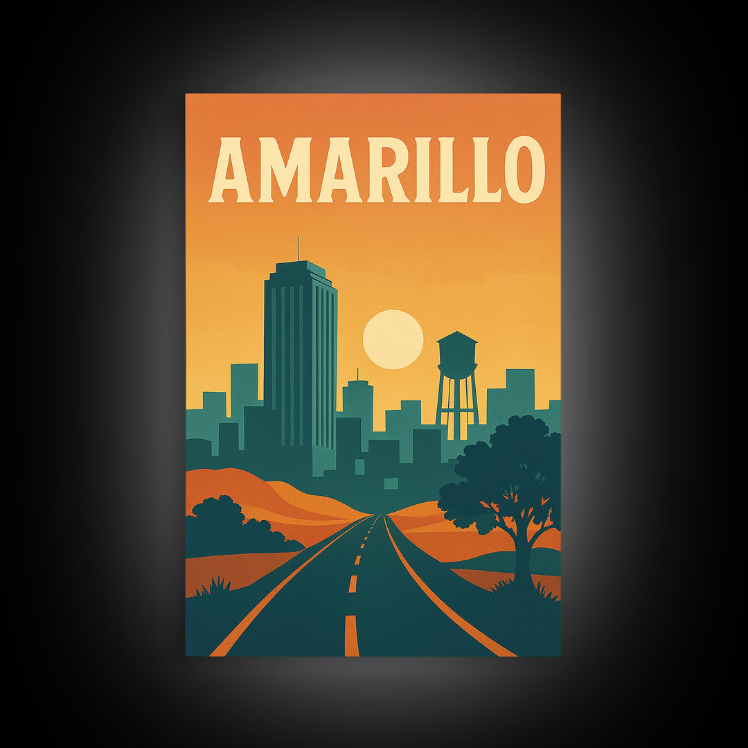 Amarillo Travel Poster, Canvas Print, Classic Travel Poster Art, Amarillo Art Print, Modern Wall Decor, Fine Art Print, Mid Century Wall Art