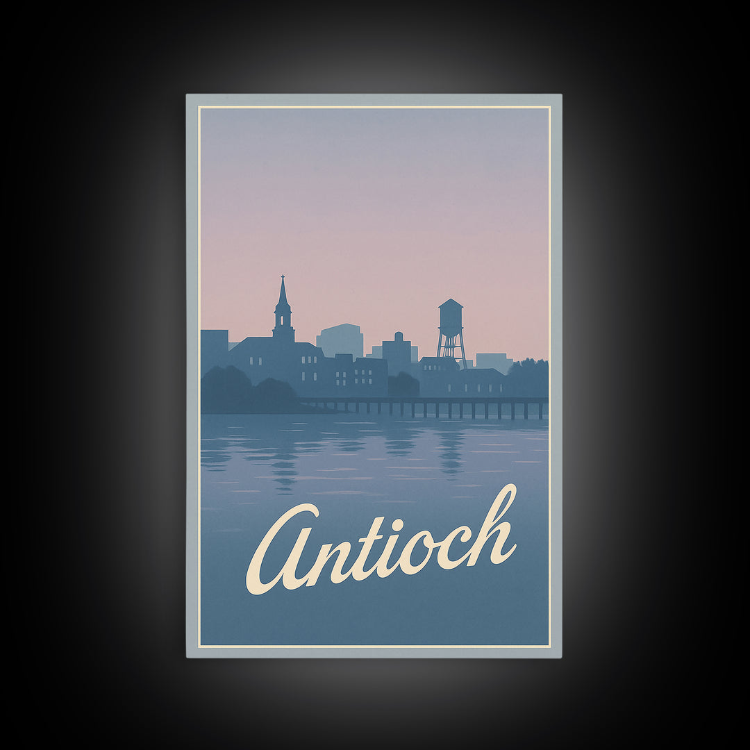 Antioch Travel Poster, Framed Canvas Print, Classic Travel Poster Art, Antioch Travel Art, Watercolor Skyline Art, Travel Poster Set