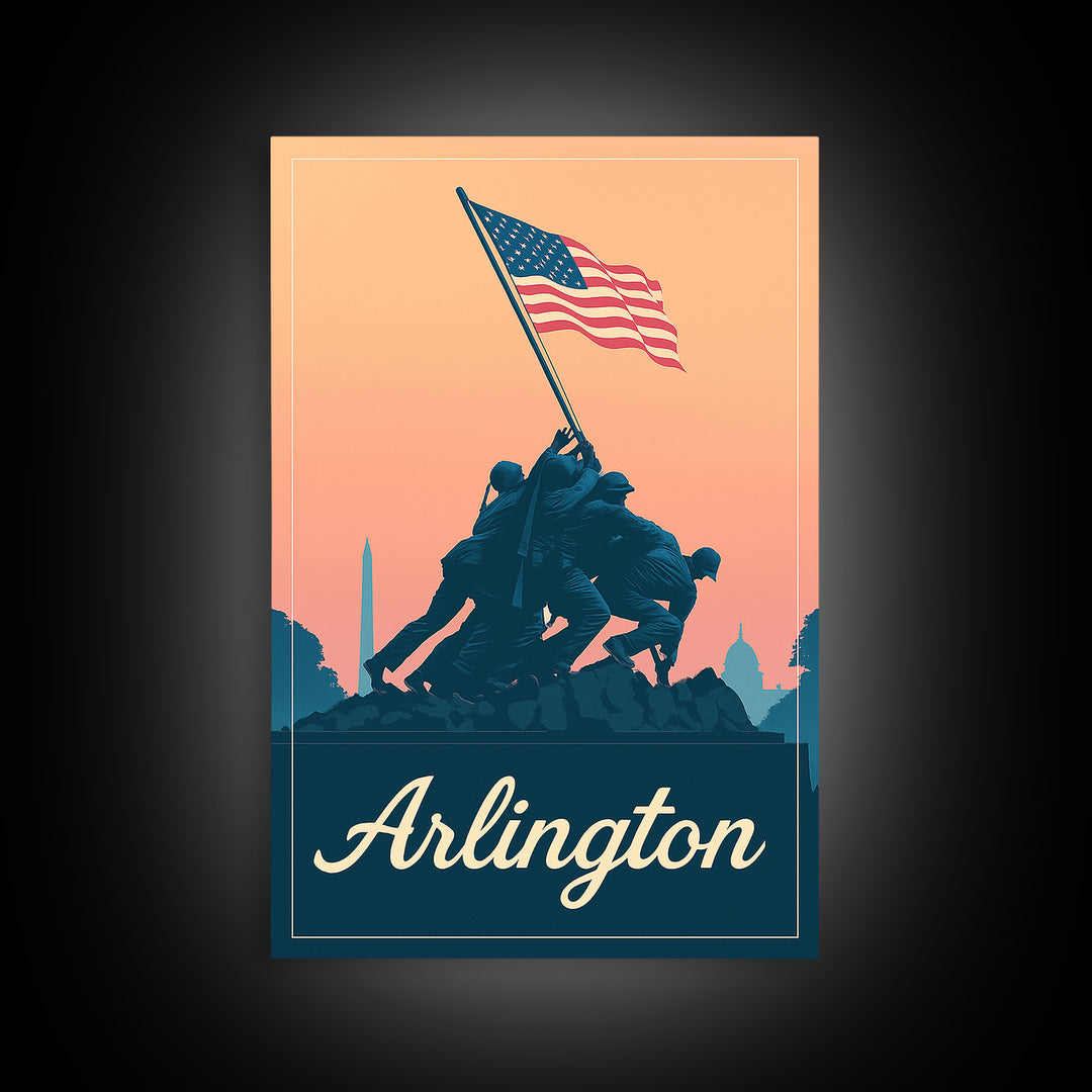 Arlington Texas Travel Poster, Framed Canvas Print, Mid Century City Wall Art, Arlington Wall Art, Eclectic Wall Decor, City Illustration