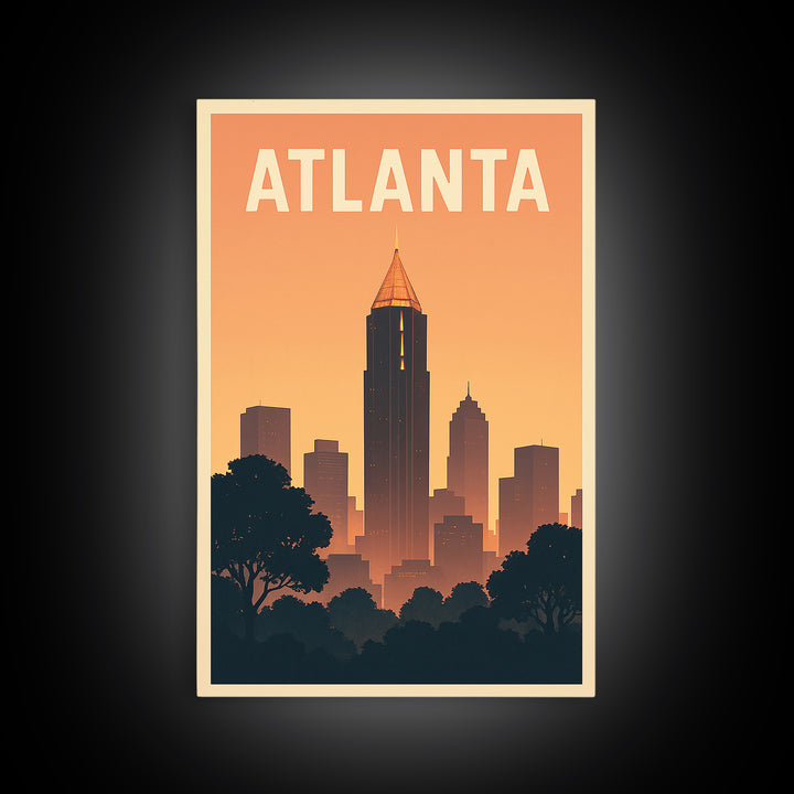 Atlanta Georgia Travel Poster, Framed Canvas Print, Vintage Travel Poster Art, Atlanta Poster Print, Vintage City Poster, Vintage City Art