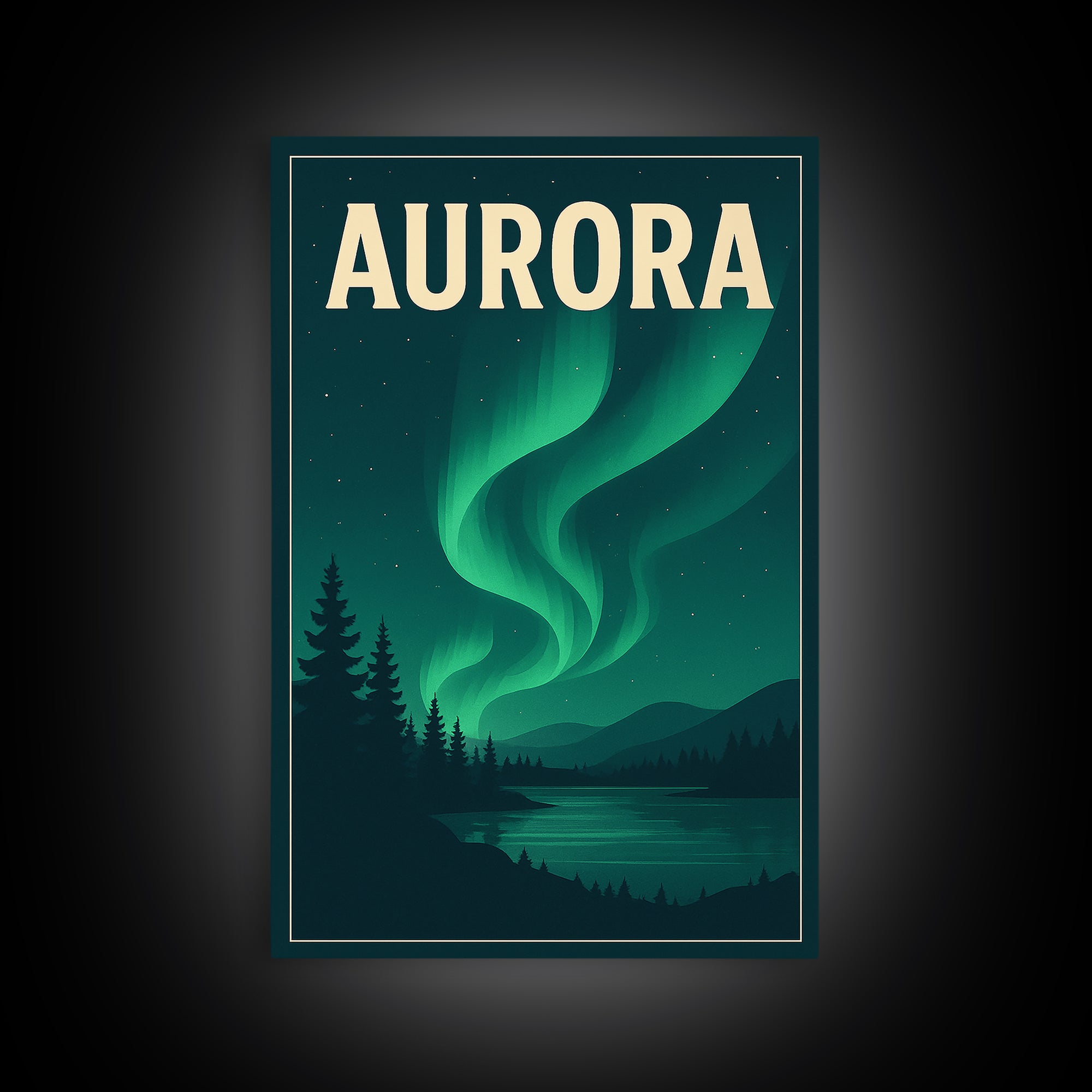 Aurora Travel Poster, Framed Canvas Print, Retro Sunset Skyline Art, Aurora Art Print, City Illustration, Vintage City Poster, Design 2
