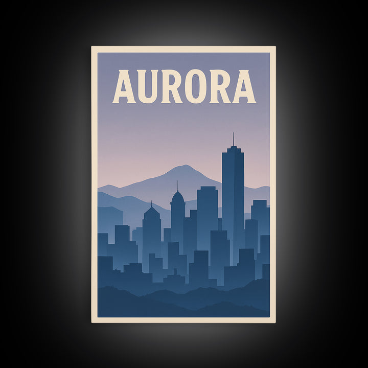Aurora Travel Poster, Canvas Print, Vintage Travel Poster Art, Aurora Travel Art, Travel Art Print, Mid Century Wall Art, City Art Print