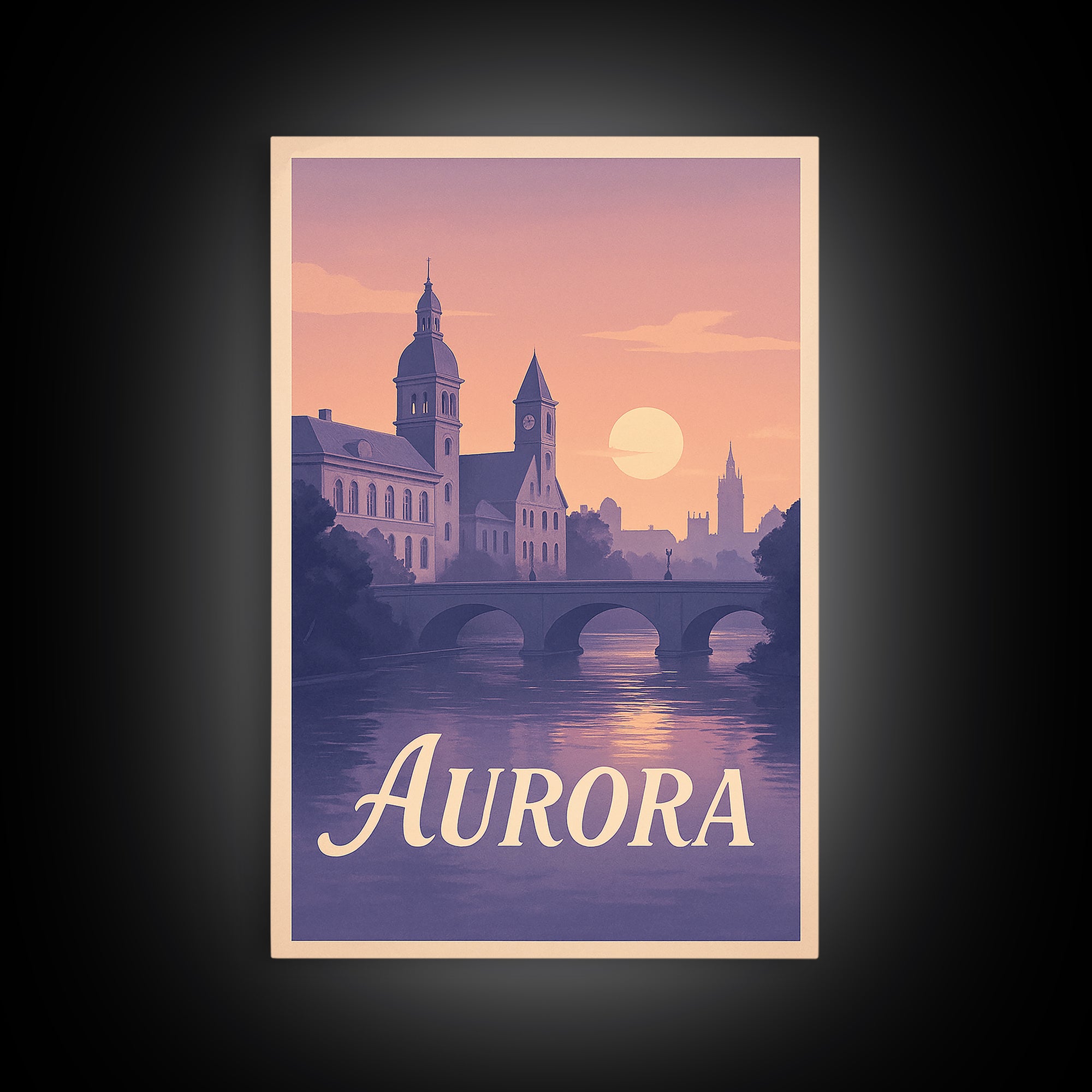Aurora Travel Poster, Canvas Print, Mid Century City Wall Art, Aurora Wall Art, Gift For Travelers, City Illustration, Travel Wall Art