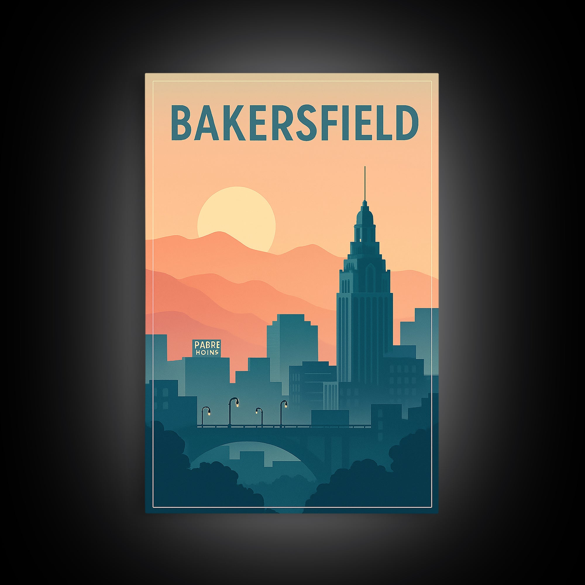 Bakersfield Travel Poster, Canvas Print, Classic Travel Poster Art, Bakersfield Poster Print, City Illustration, Vintage Travel Art