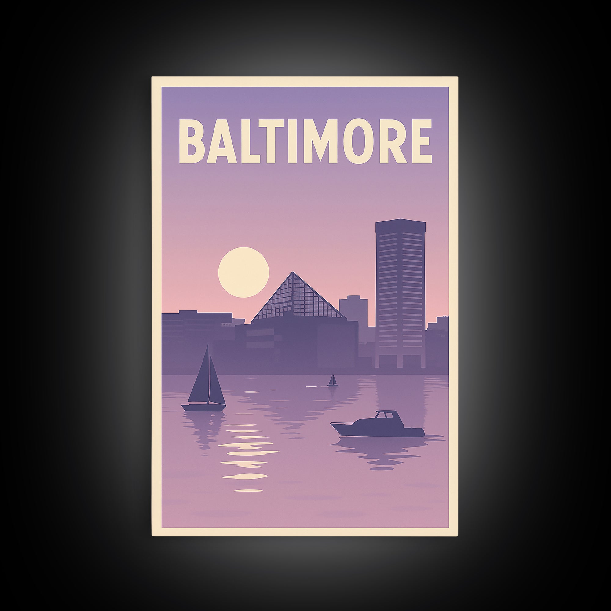 Baltimore Maryland Travel Poster, Canvas Print, Retro Sunset Skyline Art, Baltimore City Art, Travel Print, Vintage City Art, Wall Art