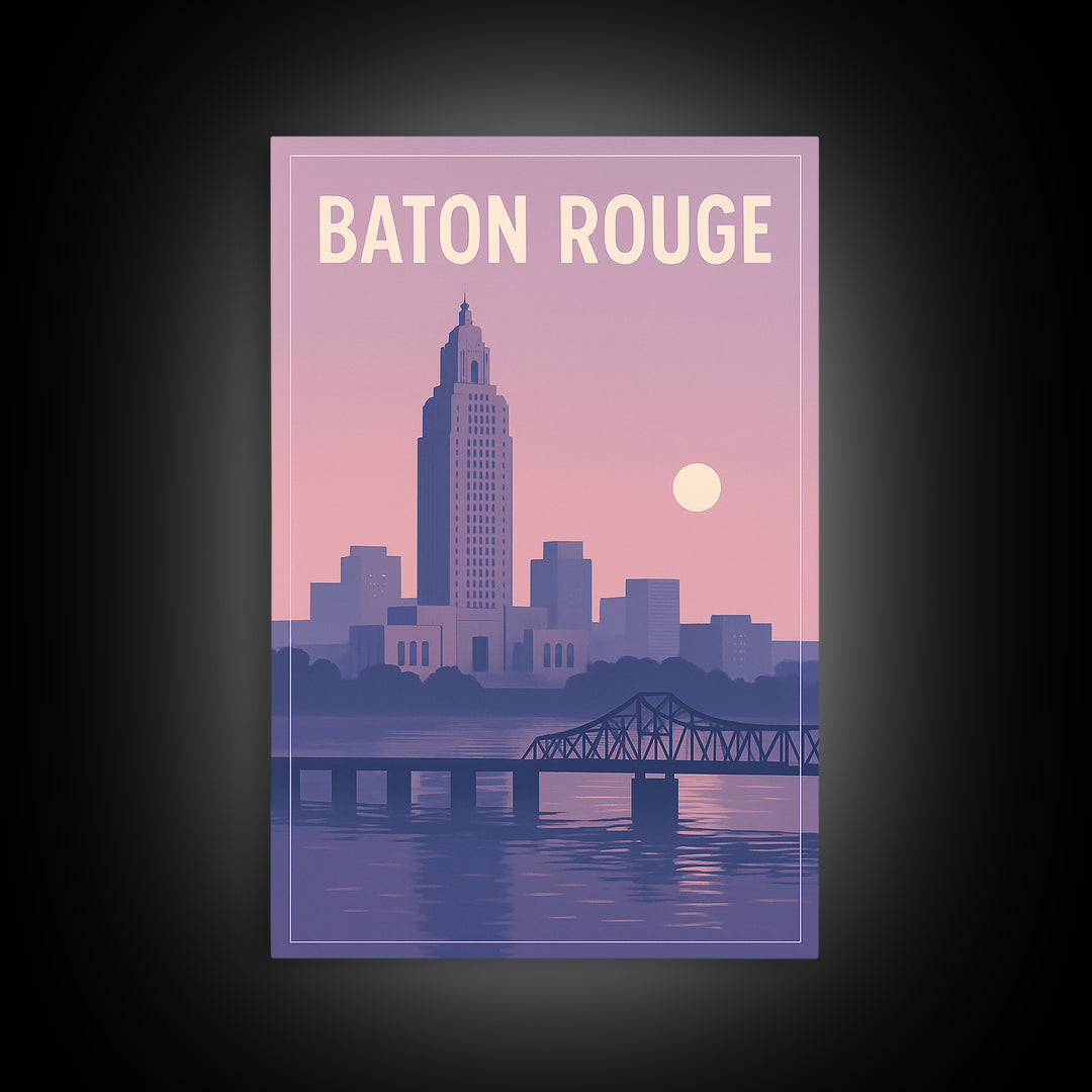 Baton Rouge Louisiana Travel Poster, Canvas Print, Vintage Travel Poster Art, Baton Rouge Art Print, Mid Century Wall Art, Fine Art Print