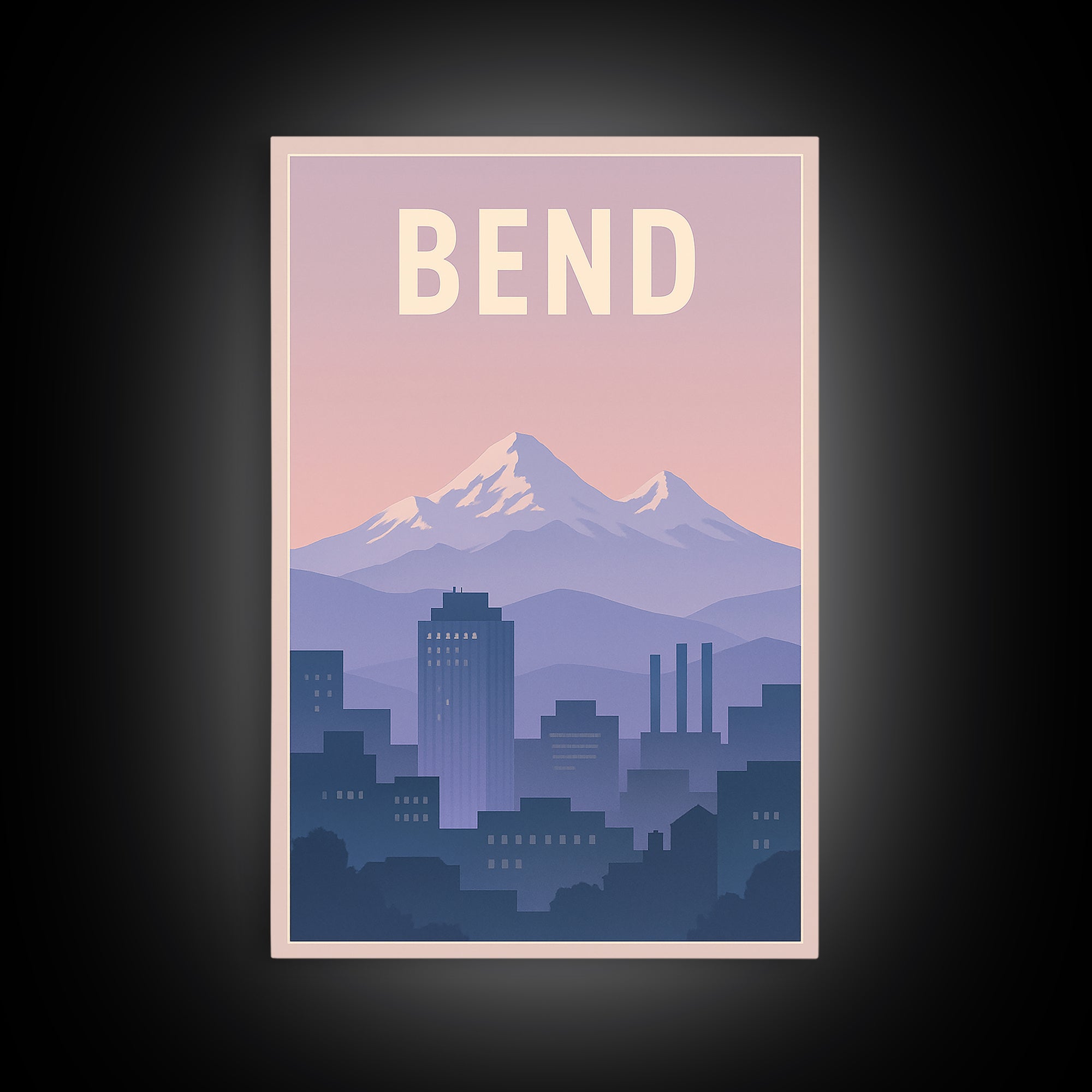 Bend Oregon Travel Poster, Framed Canvas Print, Mid Century City Wall Art, Bend Poster Print, Vintage Travel Art, Fine Art Print, Wall Art