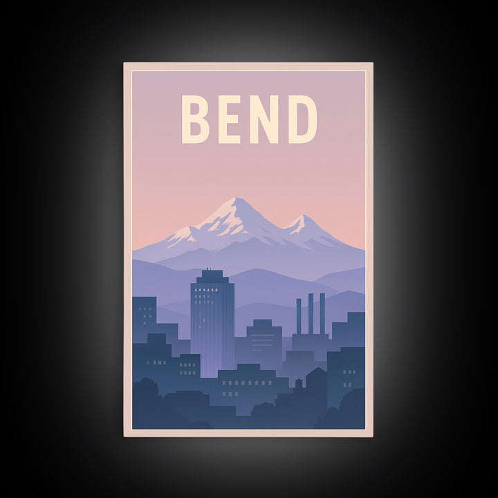 Bend Oregon Travel Poster, Framed Canvas Print, Mid Century City Wall Art, Bend Poster Print, Vintage Travel Art, Fine Art Print, Wall Art