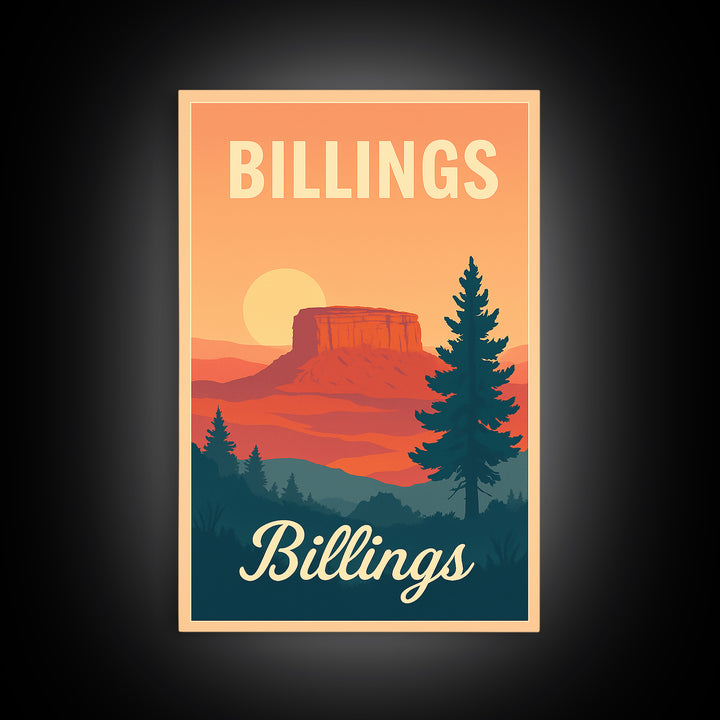 Billings Montana Travel Poster, Canvas Print, Classic Poster Art, Billings Travel Art, Travel Art Print, Mid Century Wall Art, Wall Art