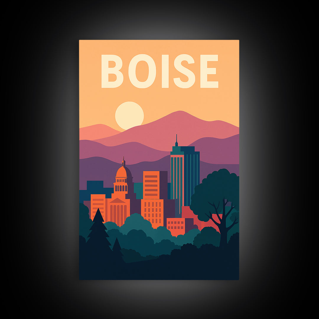 Boise Travel Poster, Framed Canvas Print, Classic Travel Poster Art, Boise Poster Print, Gift For Travelers, Living Room Wall Art
