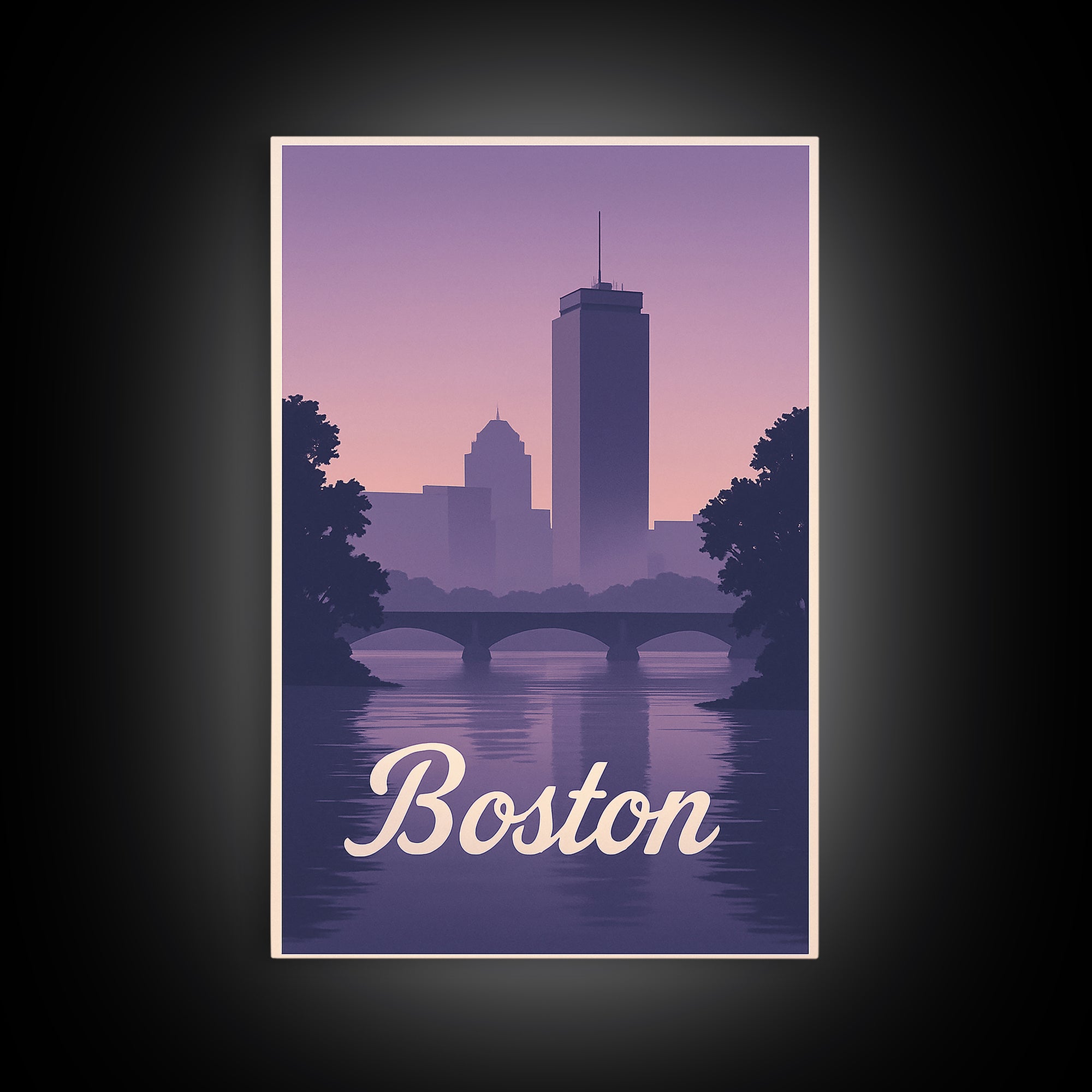 Boston Travel Poster, Canvas Print, Retro Sunset Skyline Art, Boston Travel Art, Living Room Wall Art, Vintage Travel Print, Travel Gift