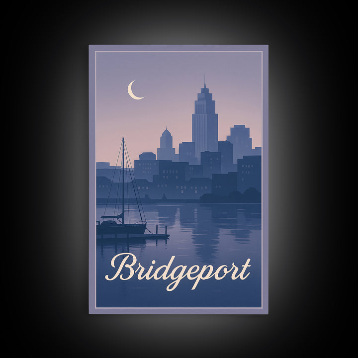 Bridgeport Travel Poster, Framed Canvas Print, Mid Century City Wall Art, Bridgeport City Art, Wanderlust Decor, Retro Travel Print