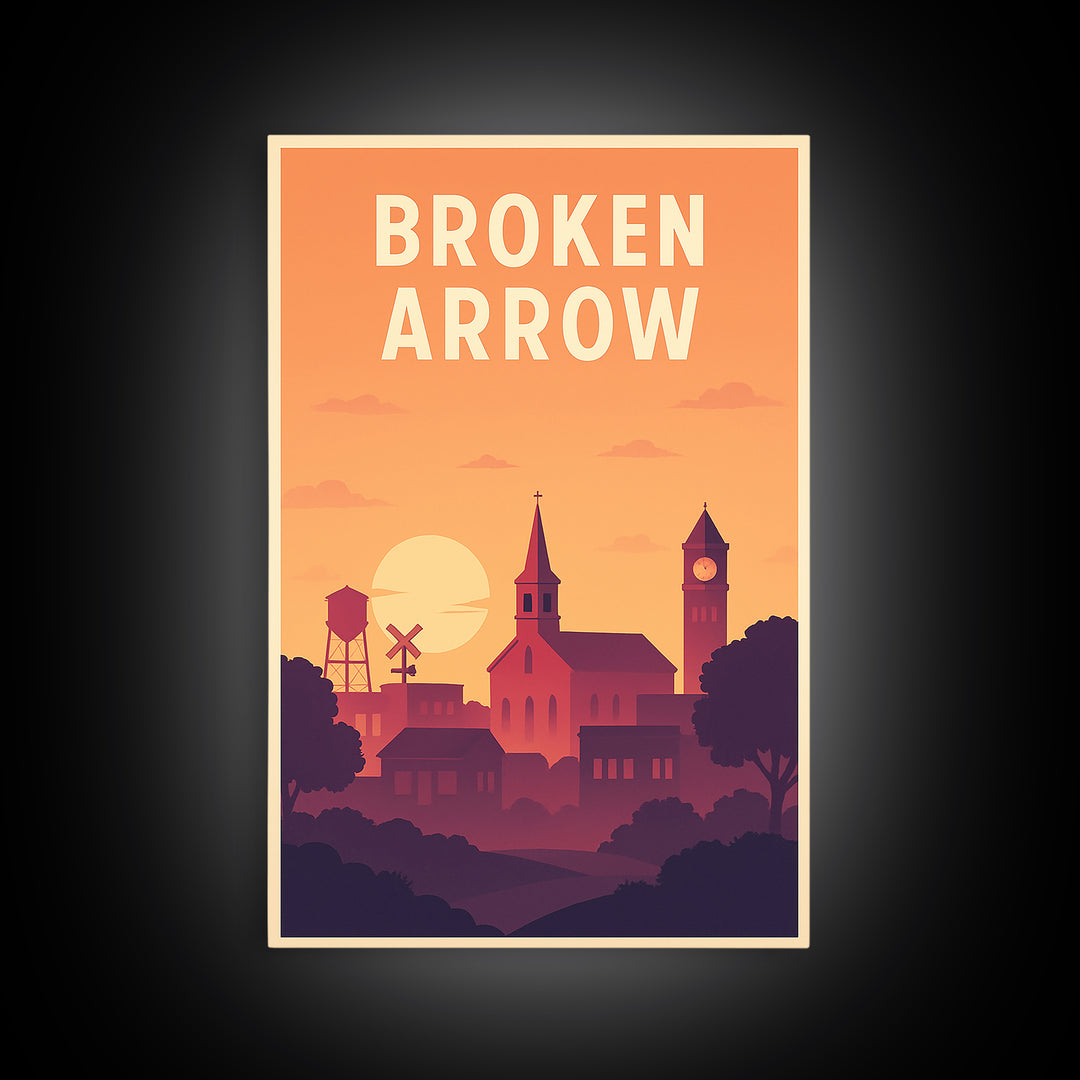 Broken Arrow Travel Poster, Framed Canvas Print, Classic Travel Poster Art, Broken Arrow Poster Print, City Travel Prints, City Art Print