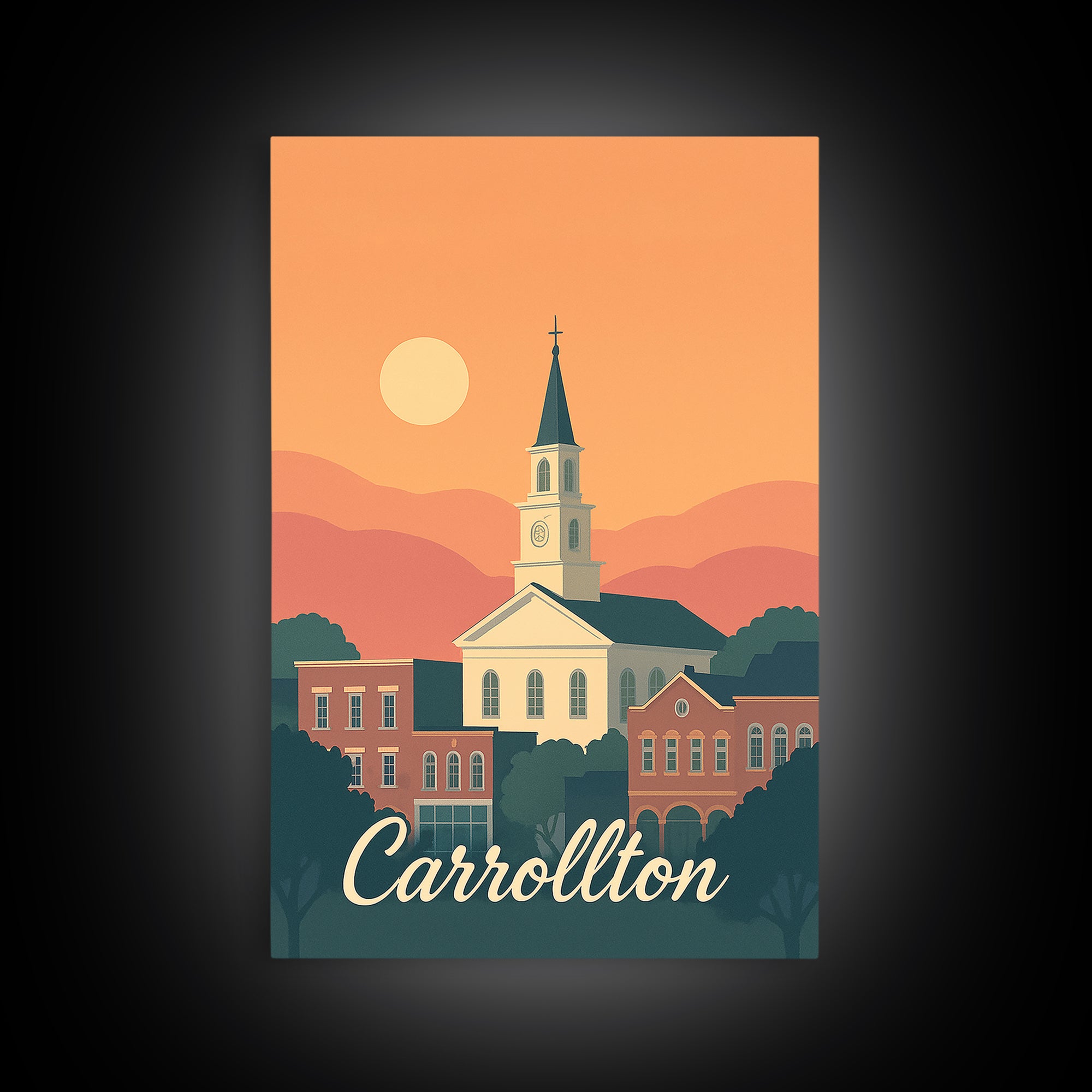 Carrollton Texas Travel Poster, Canvas Print, Mid Century City Wall Art, Carrollton Travel Art, Travel Poster Art, Vintage Travel Art
