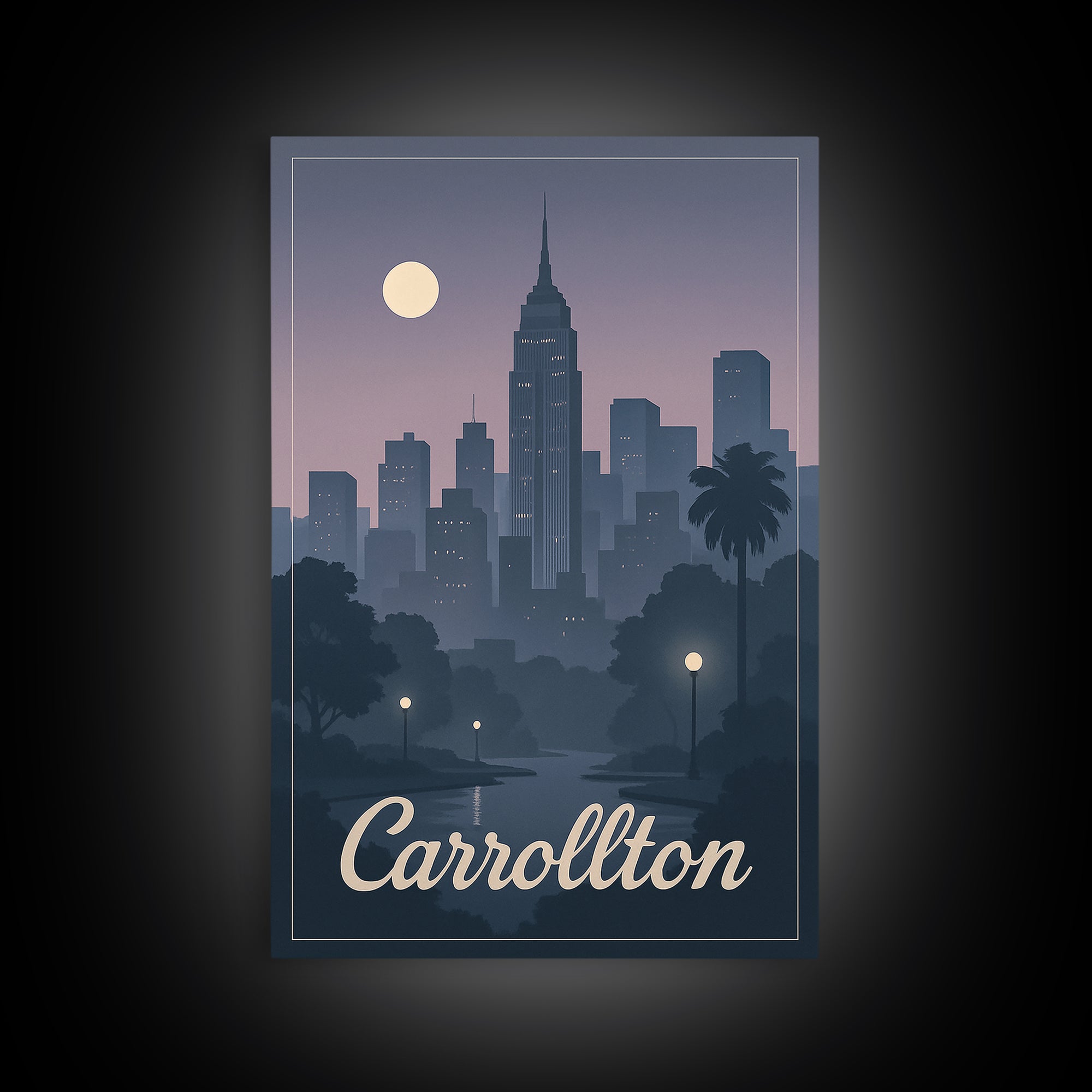 Carrollton Travel Poster, Canvas Print, Mid Century City Wall Art, Carrollton Travel Art, City Illustration, Home Office Decor