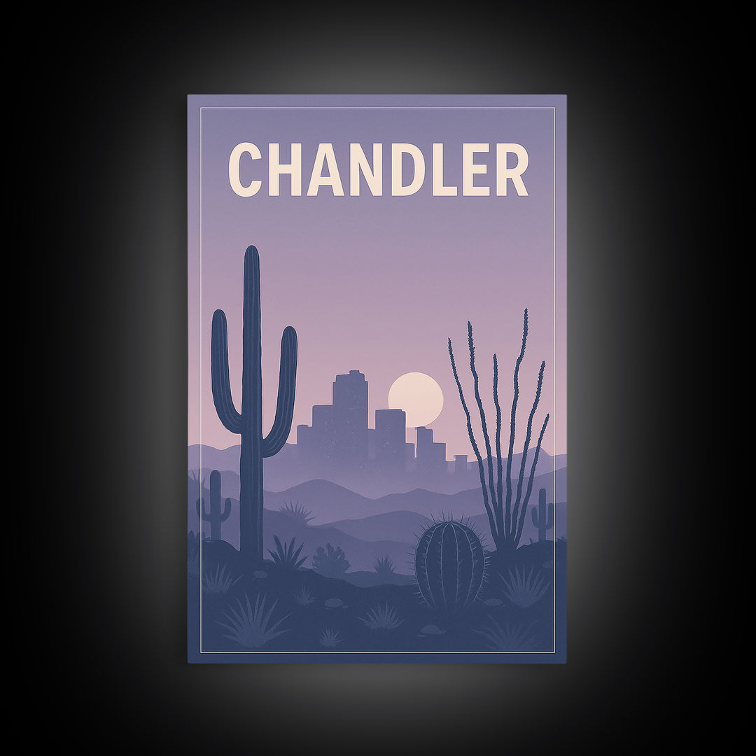 Chandler Arizona Travel Poster, Canvas Print, Retro Sunset Skyline Art, Chandler Wall Art, City Art Print, Travel Poster Set, Poster Print
