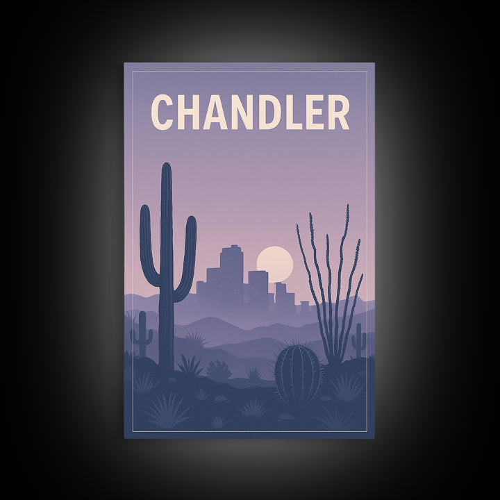 Chandler Arizona Travel Poster, Canvas Print, Retro Sunset Skyline Art, Chandler Wall Art, City Art Print, Travel Poster Set, Poster Print