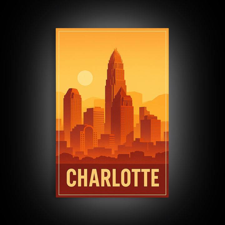 Charlotte North Carolina Travel Poster, Canvas Print, Classic Poster Art, Charlotte Art Print, Wall Decor, Wanderlust Decor, Landscape Art