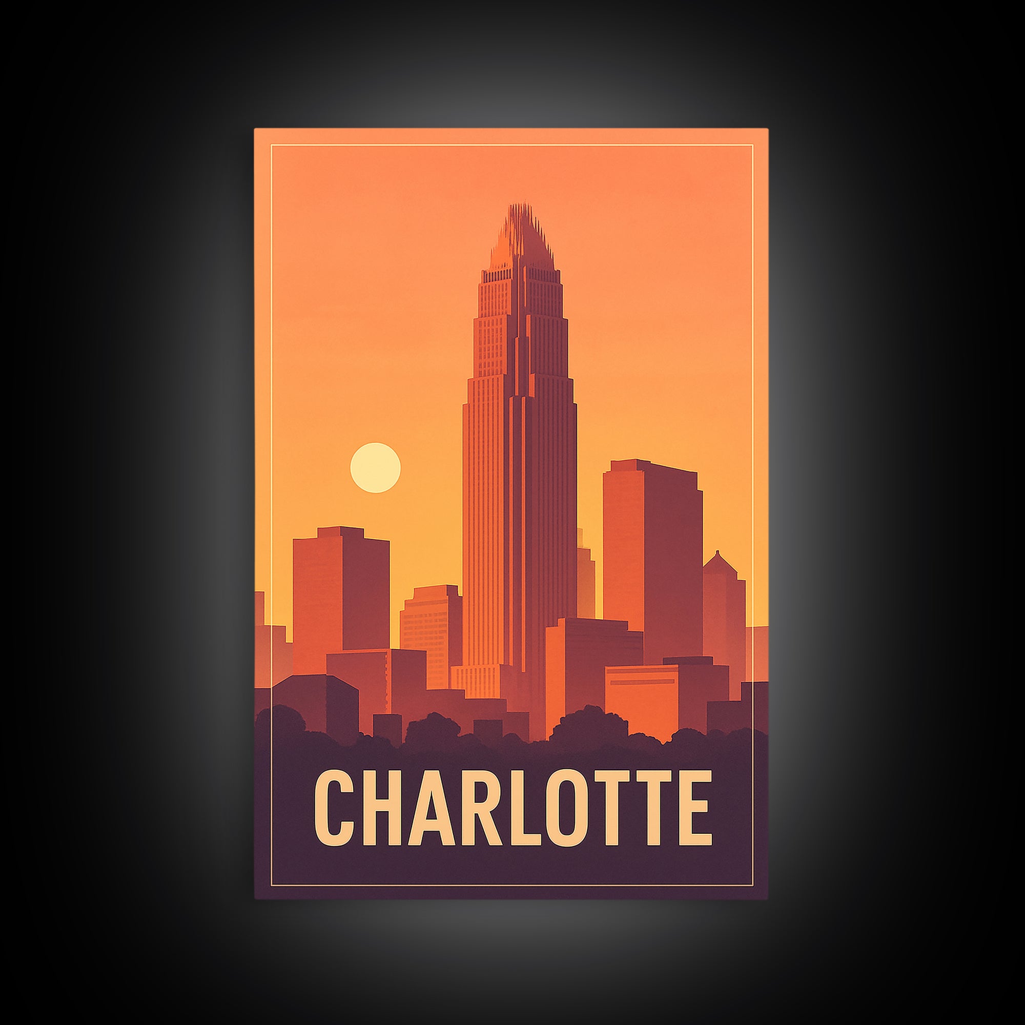 Charlotte Travel Poster, Framed Canvas Print, Classic Travel Poster Art, Charlotte Art Print, Home Office Decor, Mid Century Wall Art