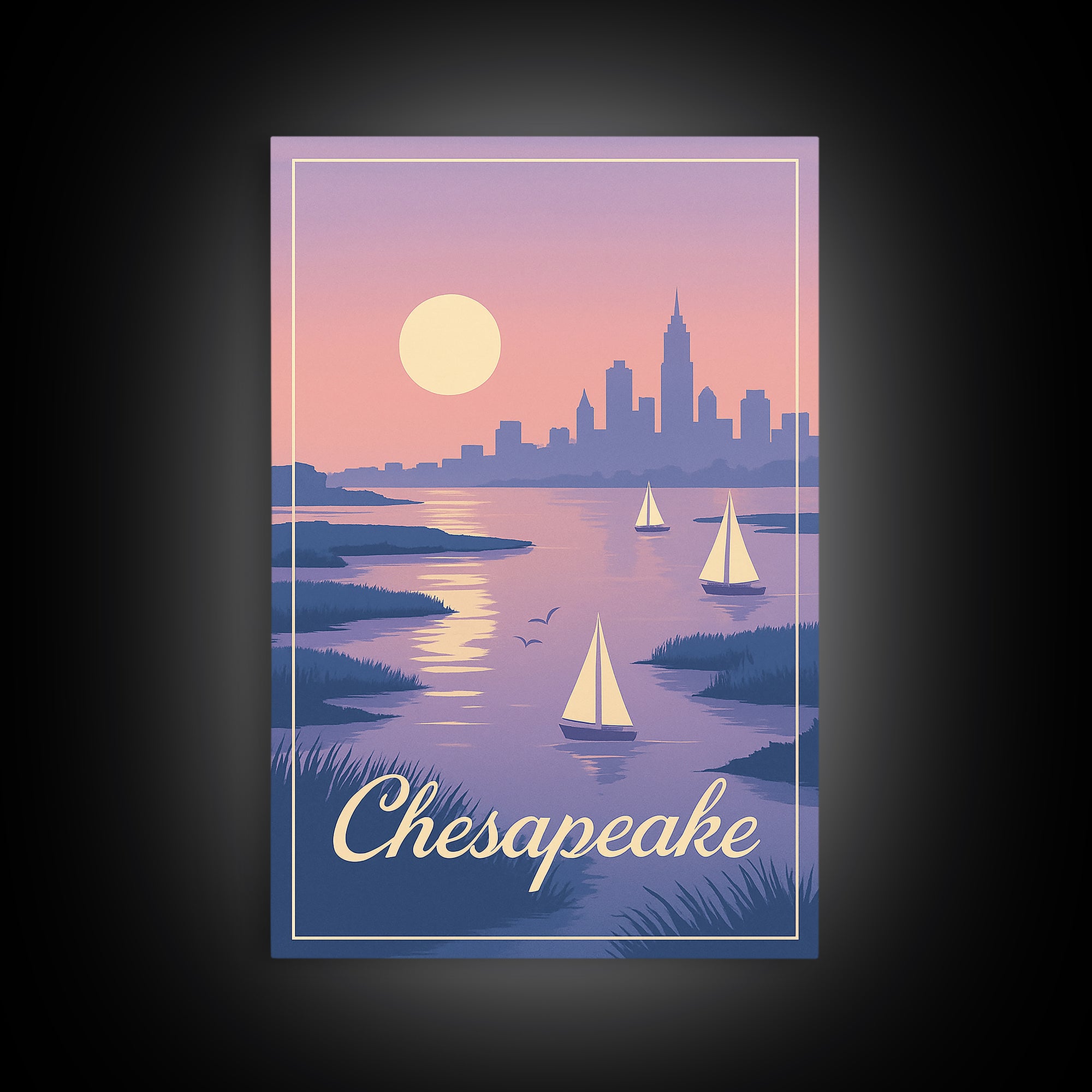 Chesapeake Travel Poster, Framed Canvas Print, Classic Travel Poster Art, Chesapeake Wall Art, Modern Wall Decor, Retro Travel Print