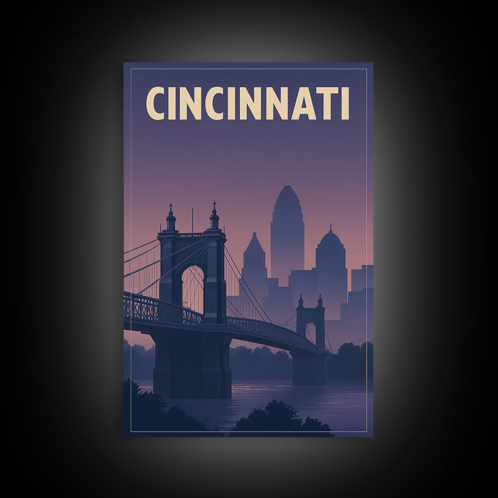 Cincinnati Ohio Travel Poster, Framed Canvas Print, Classic Travel Poster Art, Cincinnati Wall Art, Mid Century Wall Art, Travel Poster Set