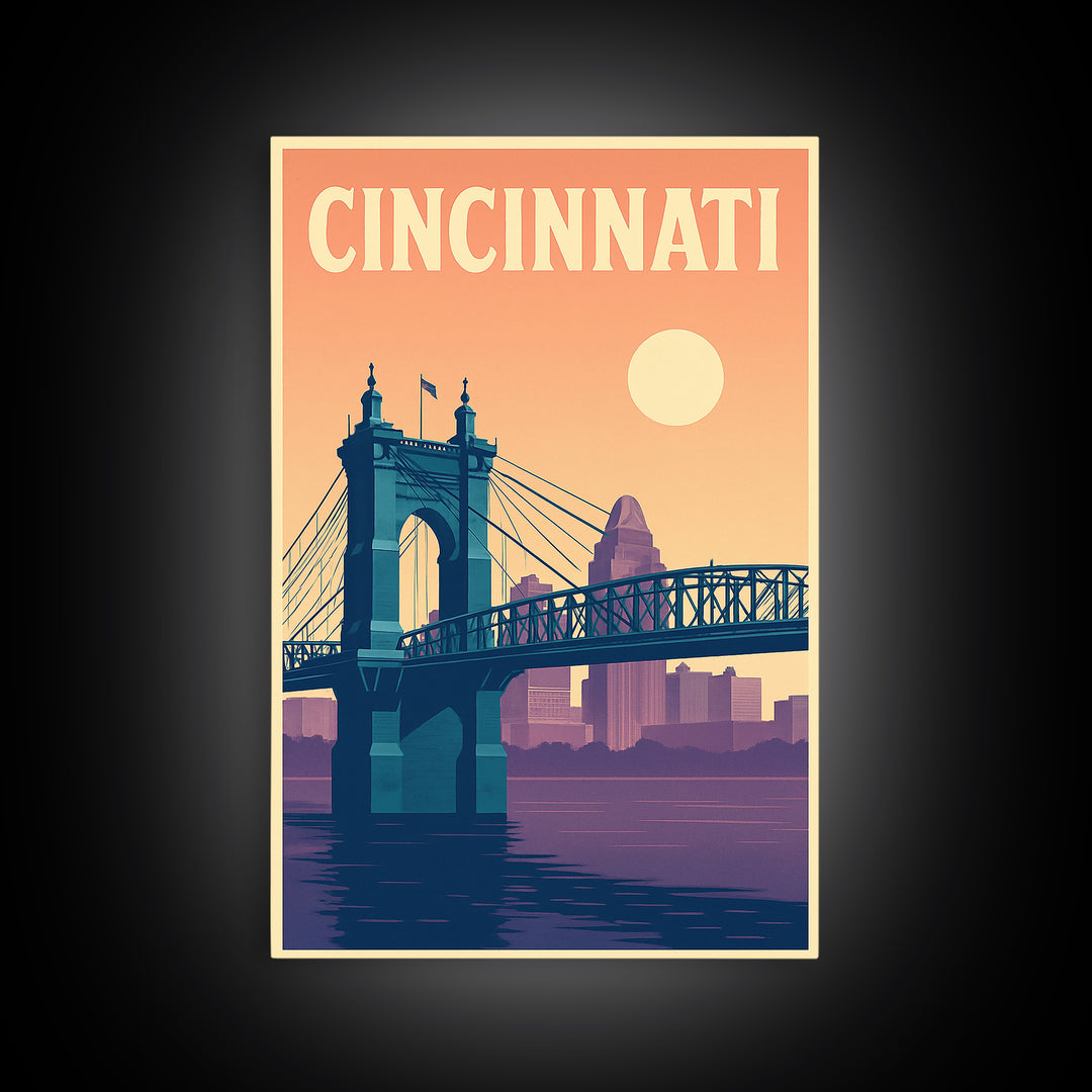 Cincinnati Travel Poster, Canvas Print, Mid Century City Wall Art, Cincinnati Wall Art, Gift For Travelers, Travel Art Print, Art Print
