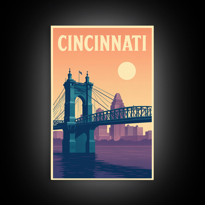 Cincinnati Travel Poster, Canvas Print, Mid Century City Wall Art, Cincinnati Wall Art, Gift For Travelers, Travel Art Print, Art Print