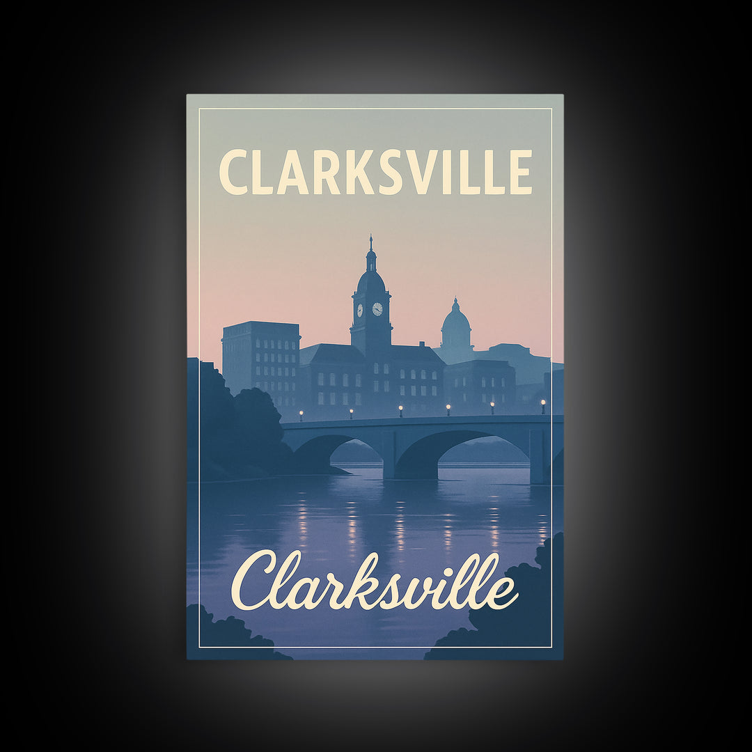 Clarksville Travel Poster, Canvas Print, Classic Travel Poster Art, Clarksville Wall Art, Retro Travel Print, Home Office Decor