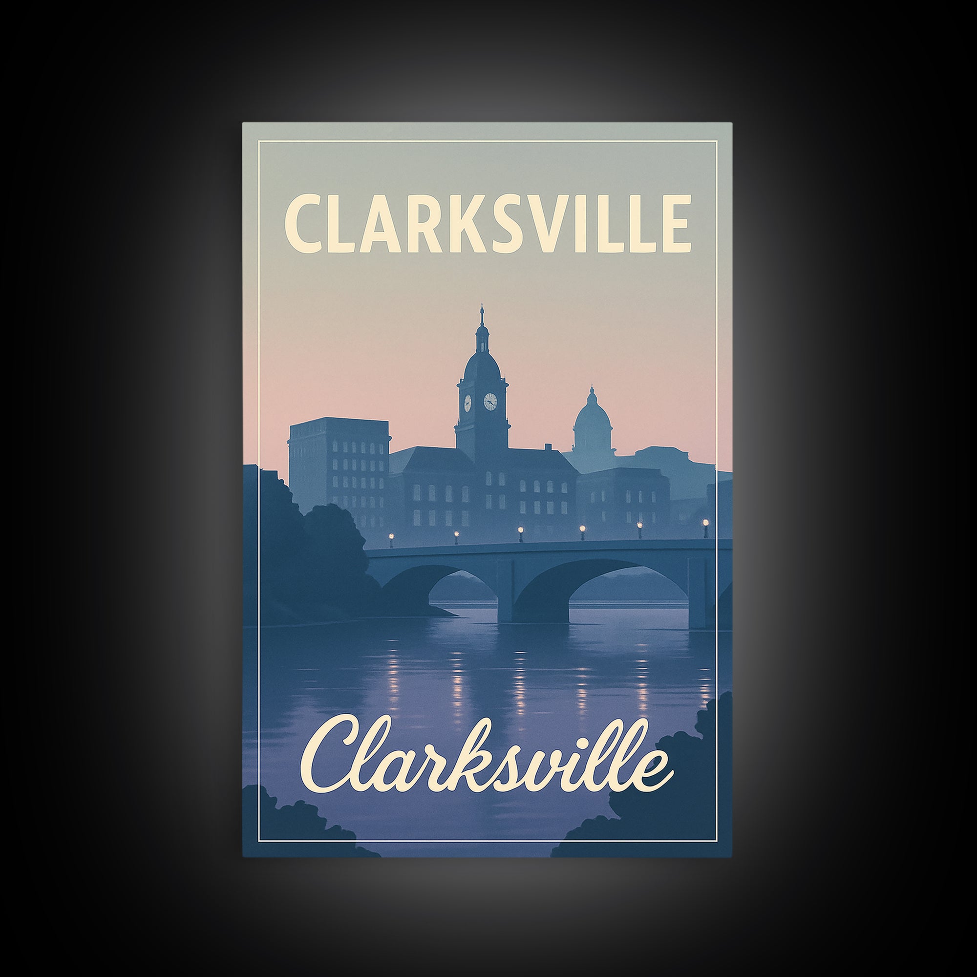 Clarksville Travel Poster, Canvas Print, Classic Travel Poster Art, Clarksville Wall Art, Retro Travel Print, Home Office Decor