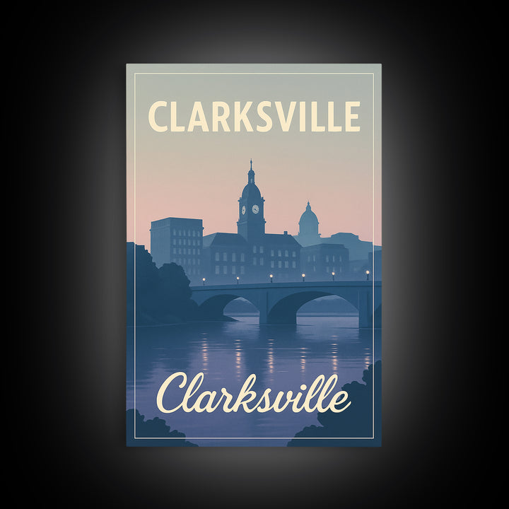 Clarksville Travel Poster, Canvas Print, Classic Travel Poster Art, Clarksville Wall Art, Retro Travel Print, Home Office Decor