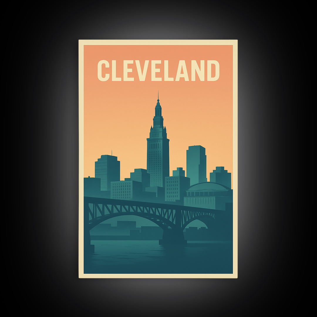 Cleveland Ohio Travel Poster, Canvas Print, Classic Travel Poster Art, Cleveland City Art, Travel Art Print, Wanderlust Decor, Wall Decor