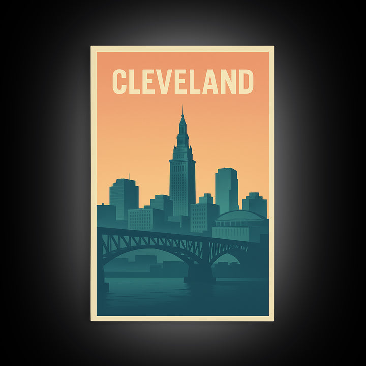 Cleveland Ohio Travel Poster, Canvas Print, Classic Travel Poster Art, Cleveland City Art, Travel Art Print, Wanderlust Decor, Wall Decor