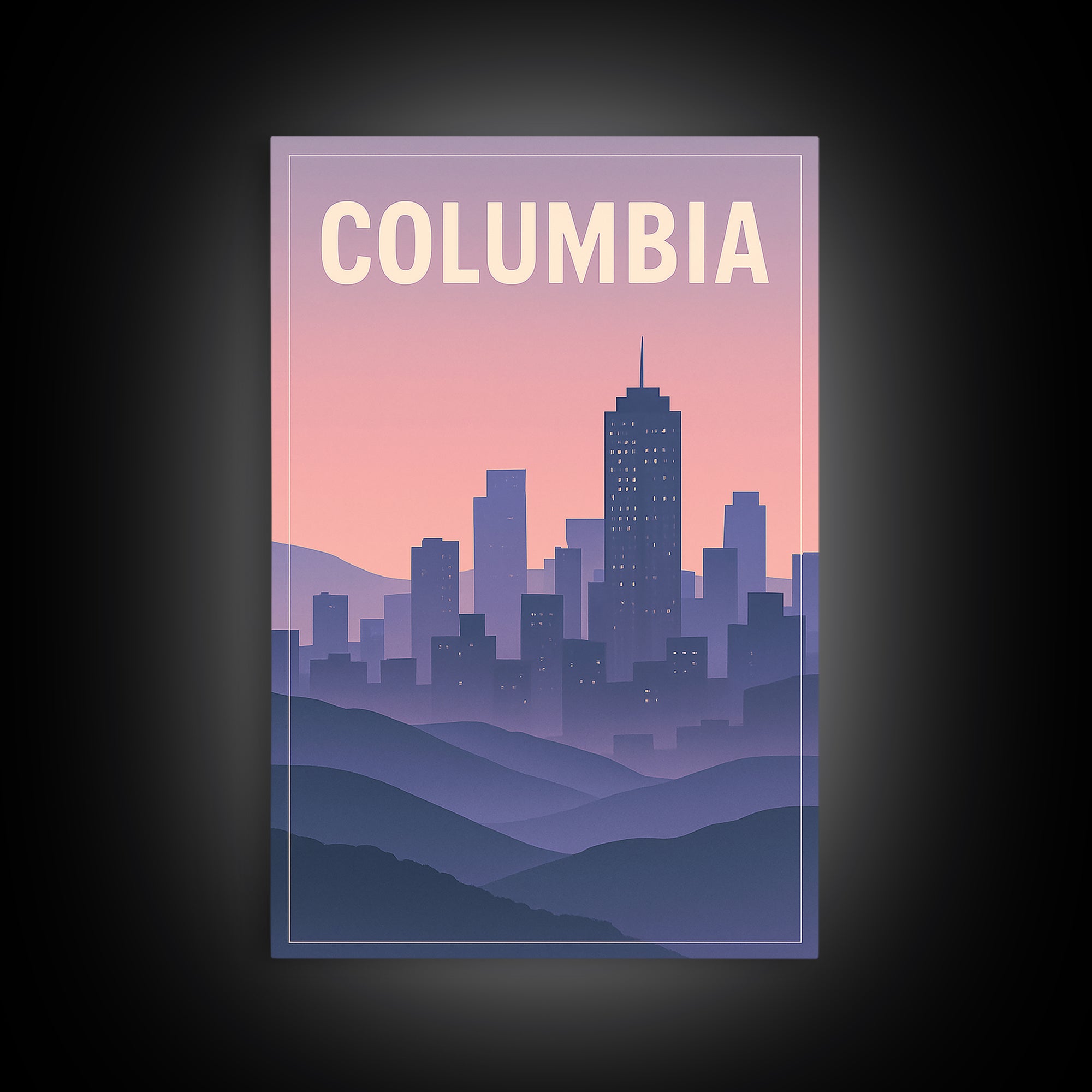 Columbia South Carolina Travel Poster, Canvas Print, Retro Sunset Skyline Art, Columbia City Art, Watercolor Skyline, Gift For Travelers