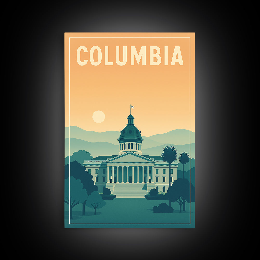 Columbia Travel Poster, Framed Canvas Print, Classic Travel Poster Art, Columbia City Art, Gift For Travelers, Travel Wall Decor