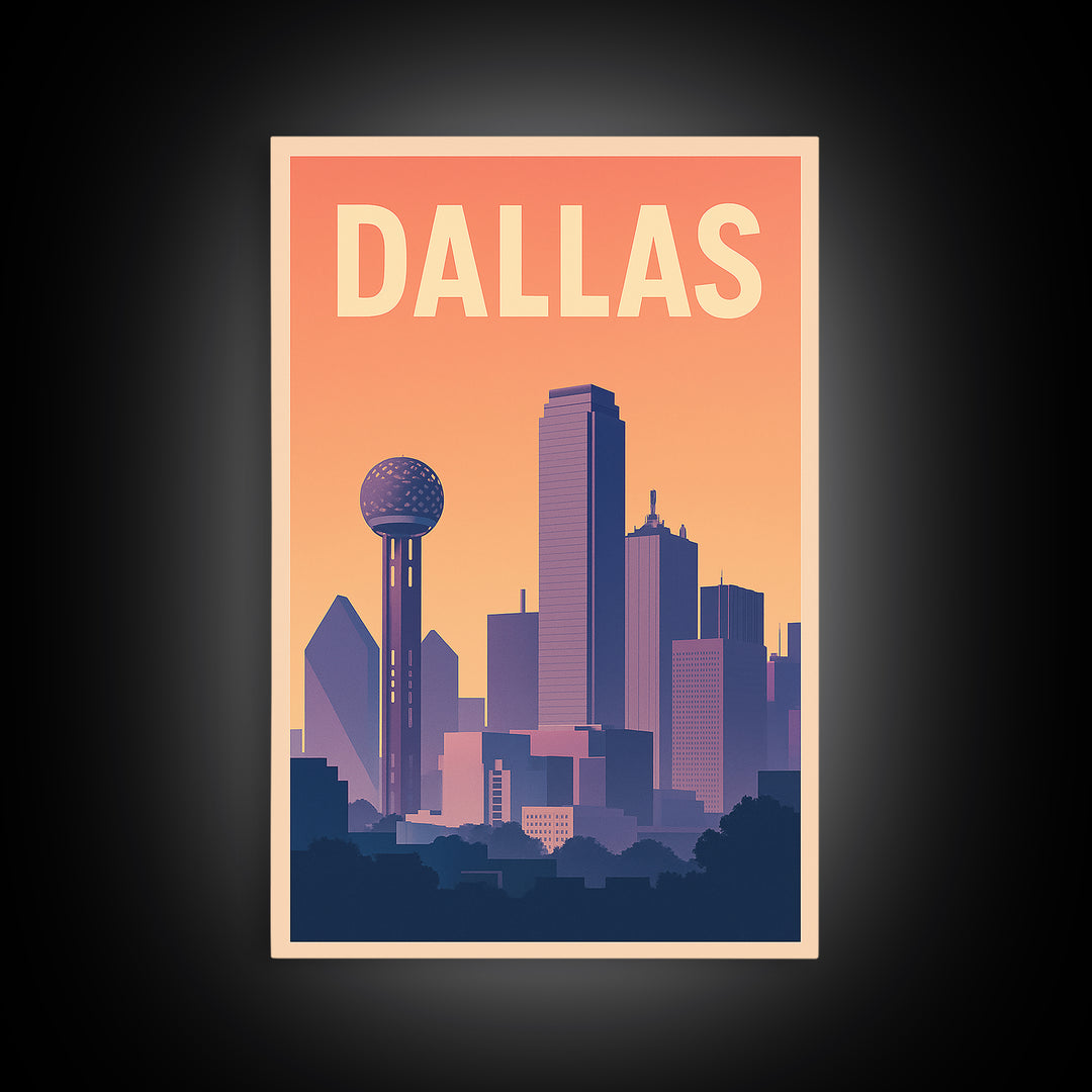 Dallas Travel Poster, Canvas Print, Mid Century City Wall Art, Dallas Wall Art, Modern Wall Decor, Travel Poster Art, Fine Art Print