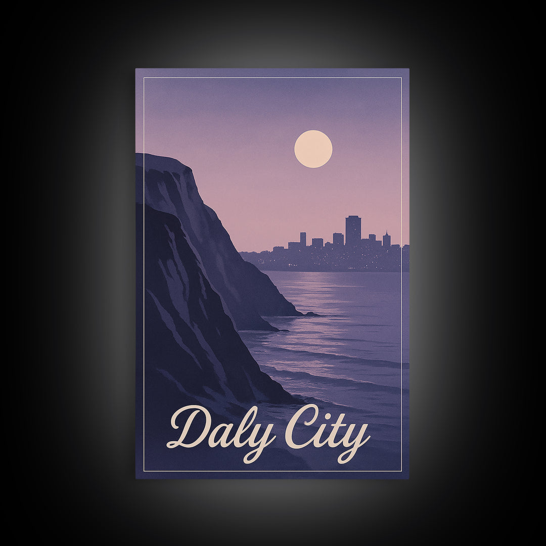 Daly City Travel Poster, Framed Canvas Print, Vintage Travel Poster Art, Daly City Art Print, Gift For Travelers, Travel Poster Set