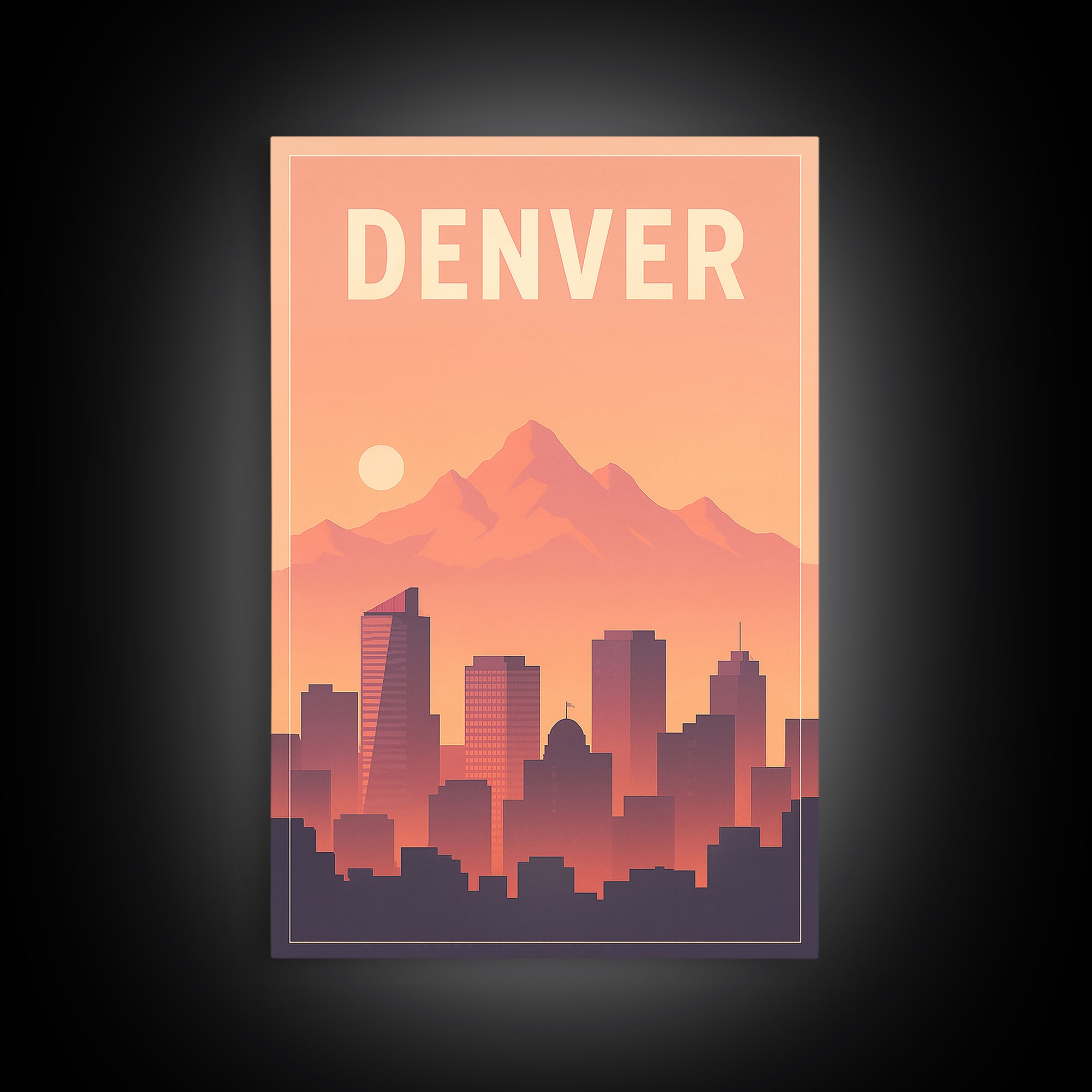 Denver Travel Poster, Framed Canvas Print, Retro Sunset Skyline Art, Denver Poster Print, Travel Poster Set, Travel Art Print, Wall Art