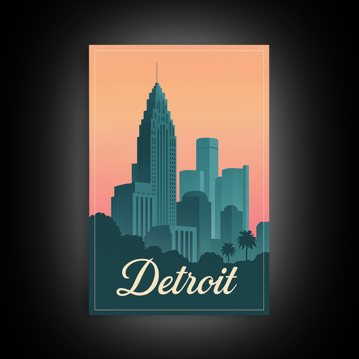 Detroit Michigan Travel Poster, Framed Canvas Print, Classic Travel Poster Art, Detroit City Art, Vintage City Art, Vintage Travel Art