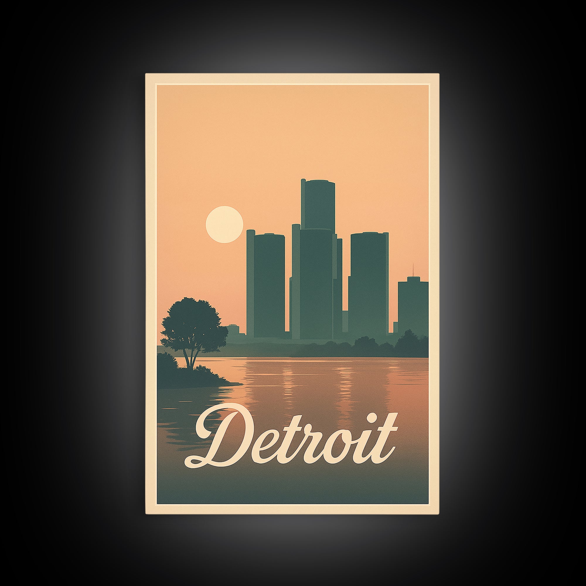 Detroit Travel Poster, Canvas Print, Retro Sunset Skyline Art, Detroit Poster Print, Home Office Decor, Travel Wall Decor, Travel Art Print