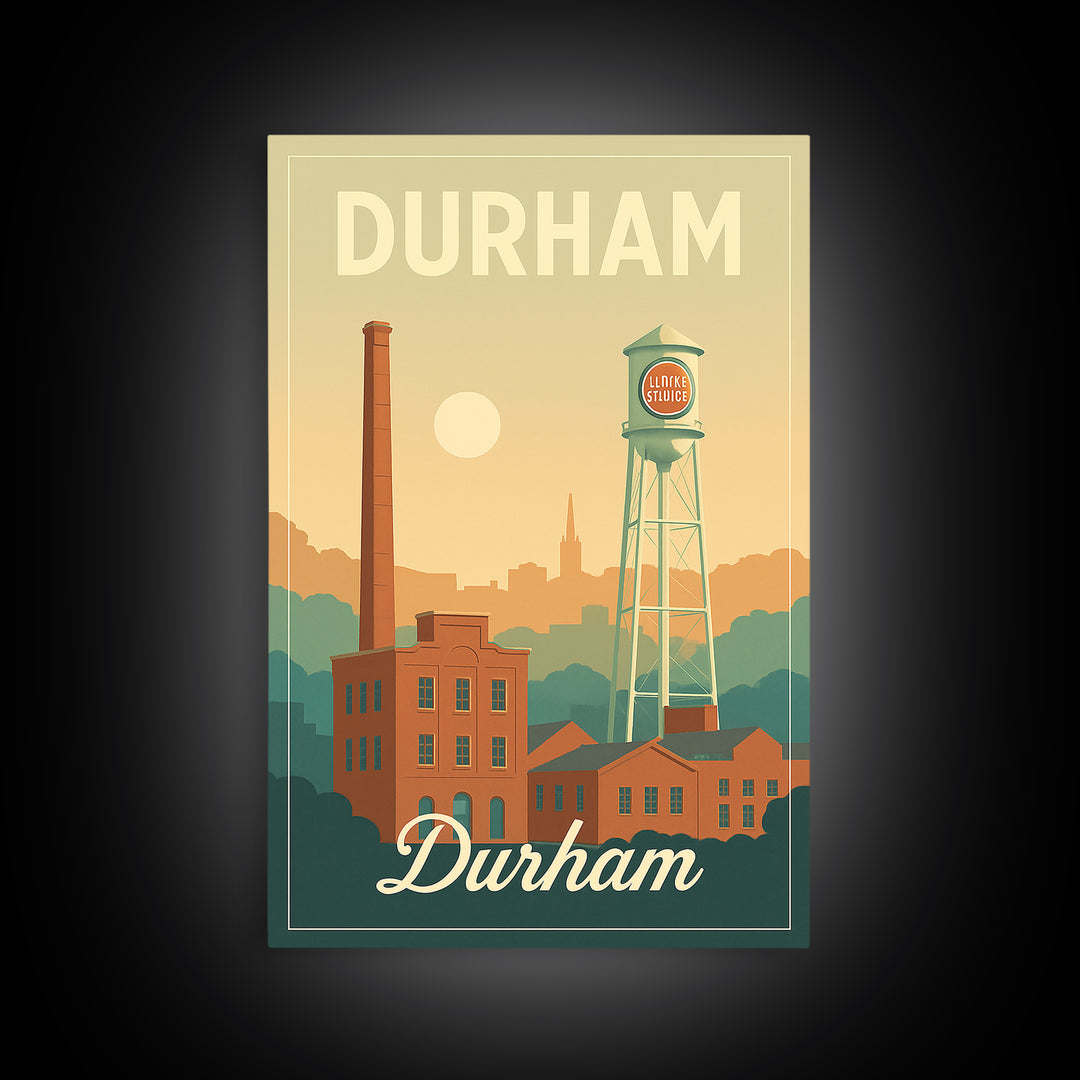 Durham North Carolina Travel Poster, Canvas Print, Mid Century City Wall Art, Durham Print, Travel Prints, Travel Poster Set