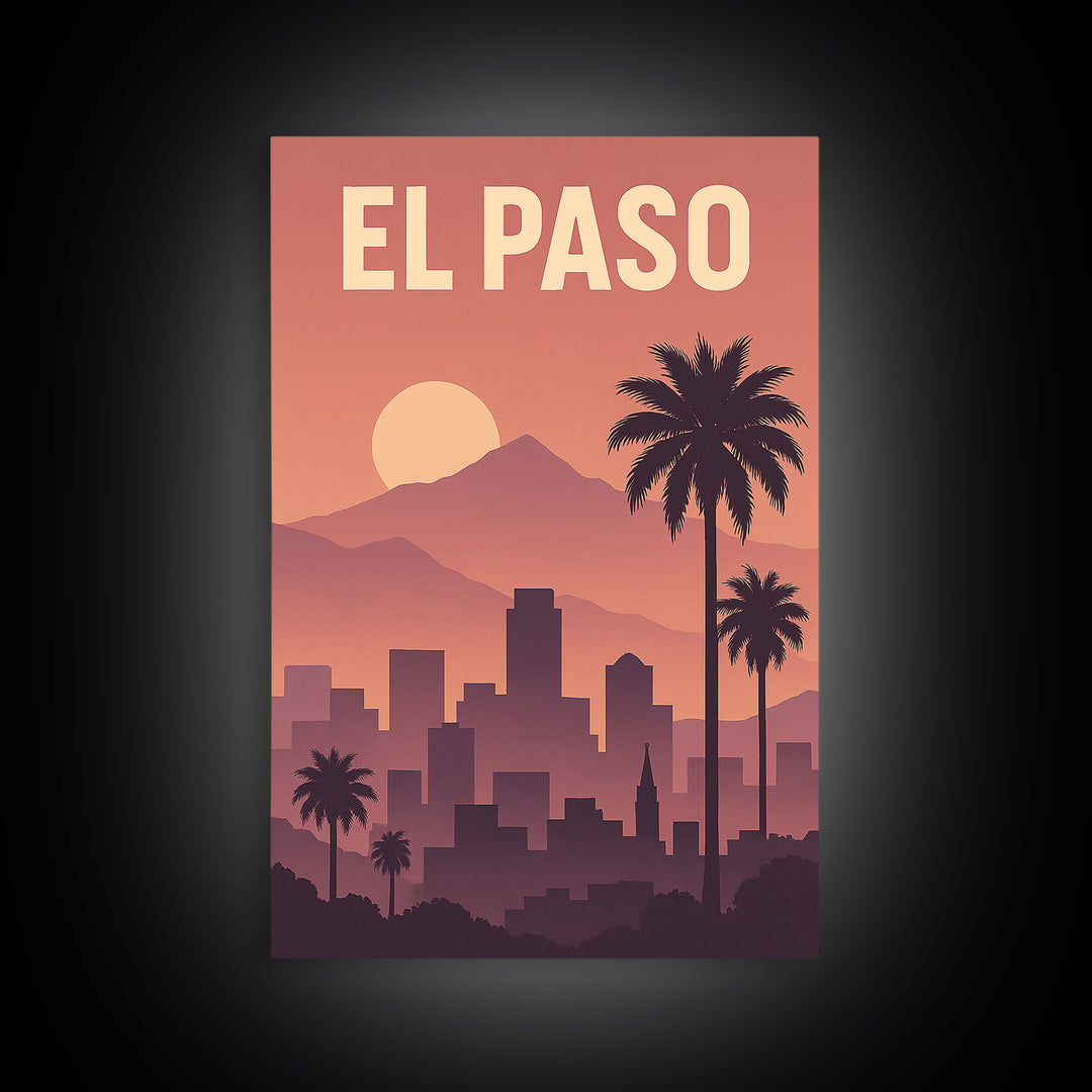El Paso Texas Travel Poster, Canvas Print, Mid Century City Wall Art, El Paso City Art, Eclectic Wall Decor, City Illustration, Office Decor