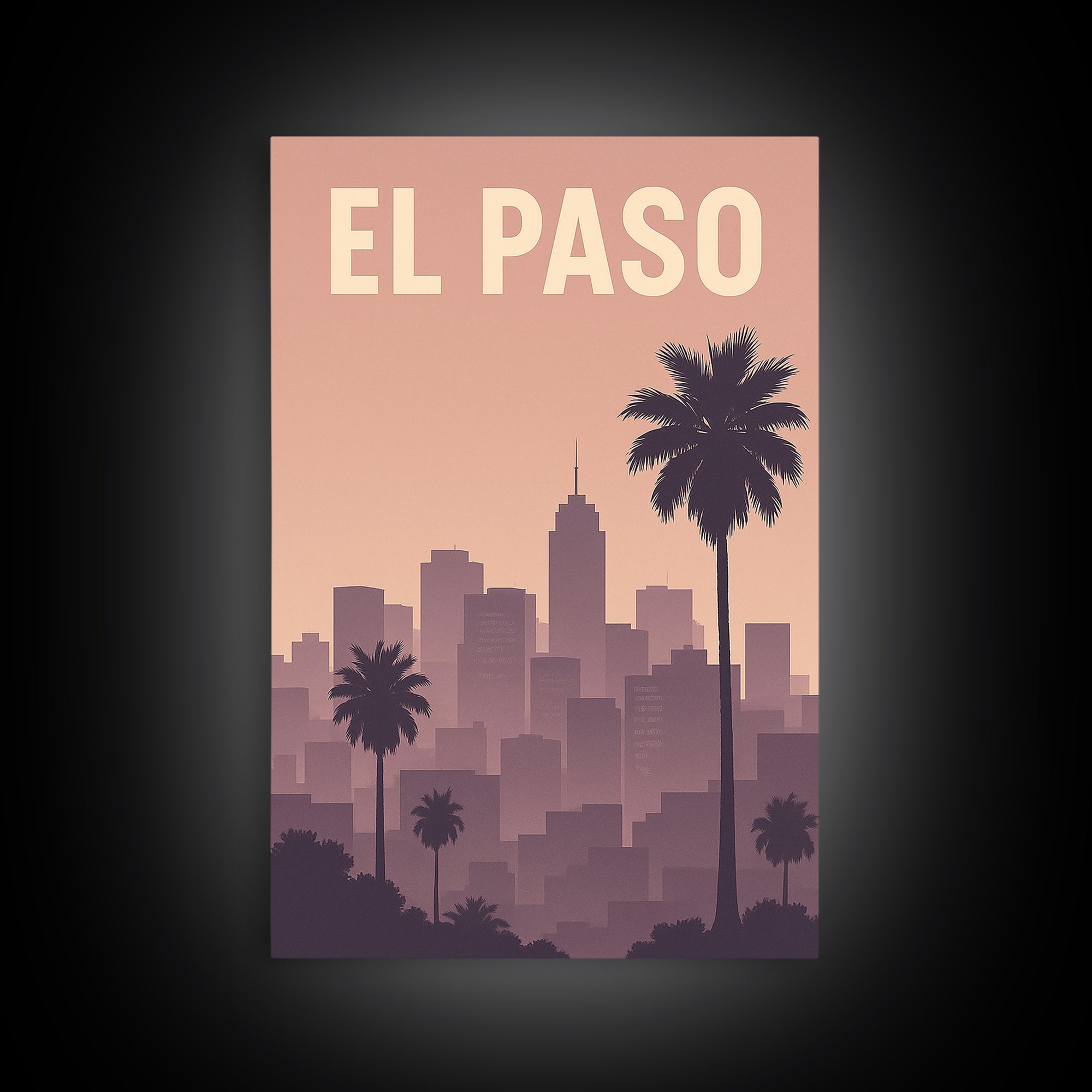 El Paso Travel Poster, Framed Canvas Print, Retro Sunset Skyline Art, El Paso Travel Art, Fine Art Print, Travel Wall Decor, City Poster