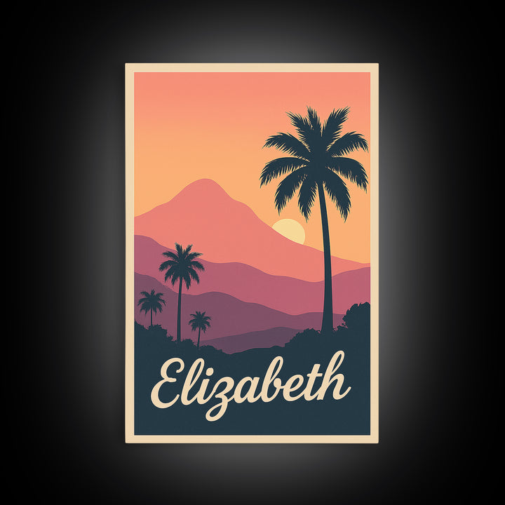 Elizabeth New Jersey Travel Poster, Canvas Print, Retro Sunset Skyline Art, Elizabeth Art Print, Travel Wall Art, Travel Art, City Art Print