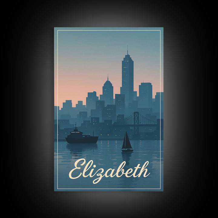 Elizabeth Travel Poster, Canvas Print, Mid Century City Wall Art, Elizabeth Poster Print, Vintage Travel Print, Travel Poster Art