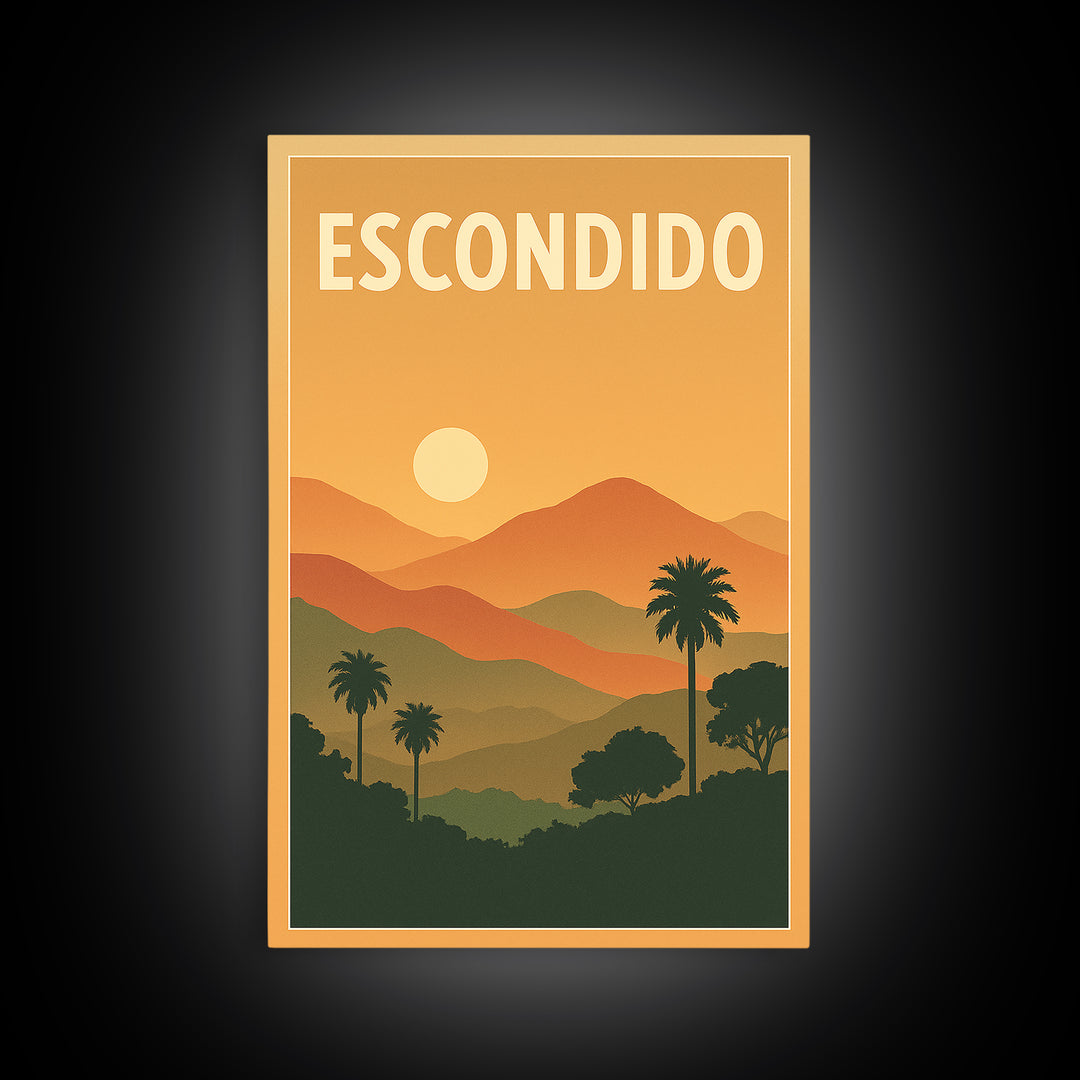 Escondido Travel Poster, Canvas Print, Classic Travel Poster Art, Escondido City Art, Vintage City Poster, Travel Wall Art, Travel Gift