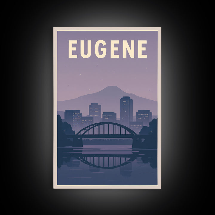 Eugene Oregon Travel Poster, Canvas Print, Retro Sunset Skyline Art, Eugene Travel Art, City Illustration, Living Room Wall Art, City Poster